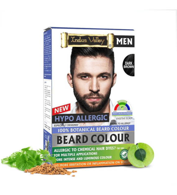Indus Valley 100% BOTANICAL Snor-en Baardverf Dark Brown / Donkerbruin ANTI-ALLERGISCH – Baardkleur voor Grijze Haren – Natuurlijke Baardverf – Hypoallergene Baardkleur – 100 g + 15 ml