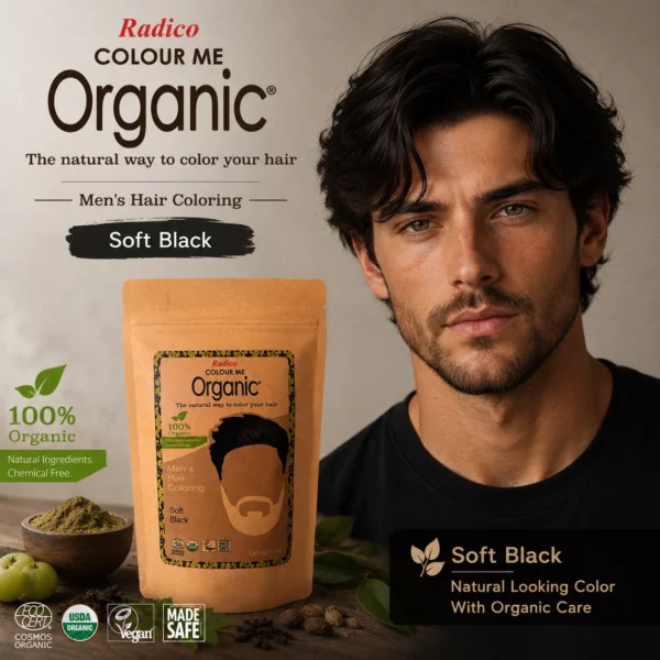 Radico COLOUR ME ORGANIC Soft Black / Zwart – 100% Natuurlijke Plantaardige Haarverf voor Mannen met ECOCERT, VEGAN, HALAL 100g